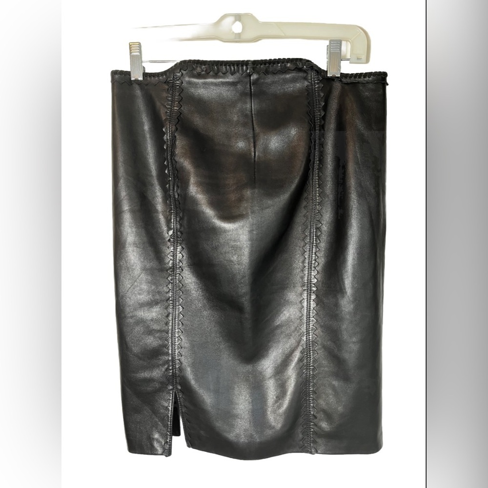 Vintage Versace Leather MIDI Scalloped Detailing Skirt Size 40 or US S